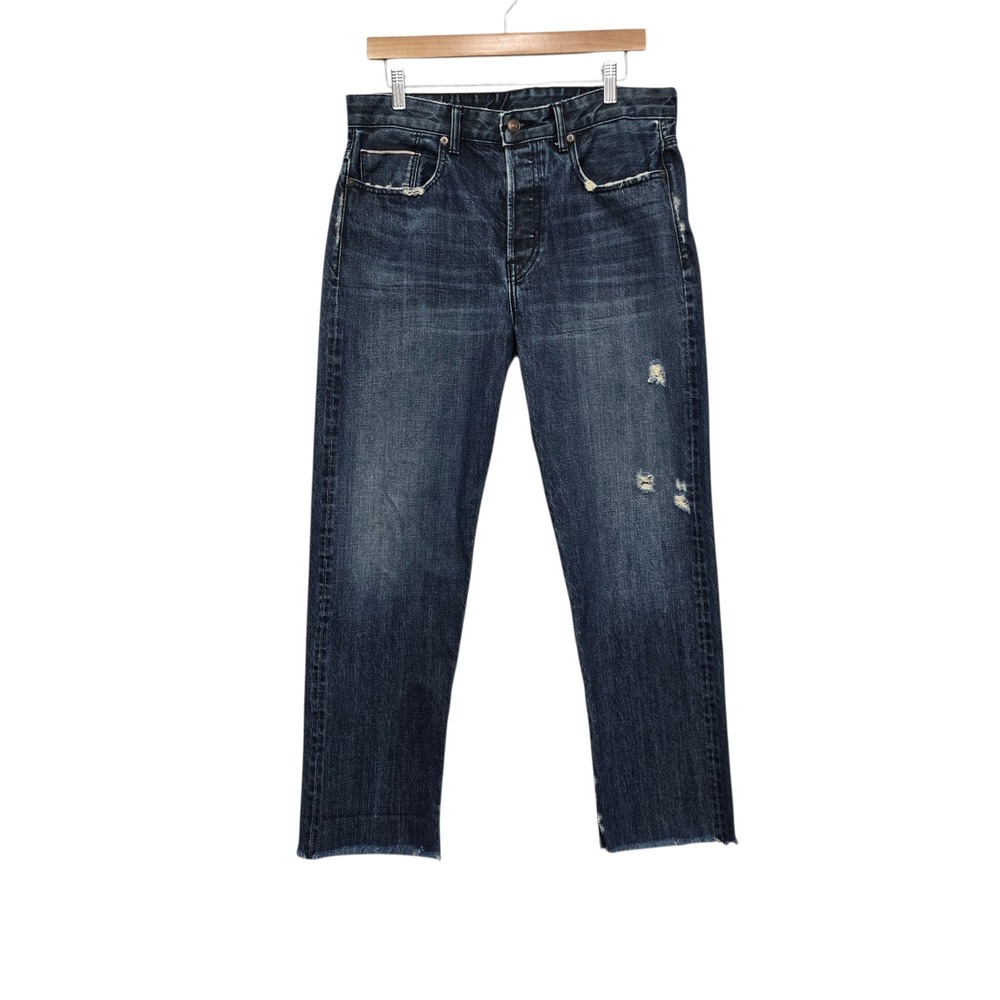 Vince Womens High Rise Straight Leg Distressed Japanese Denim Jeans Blue Size 29